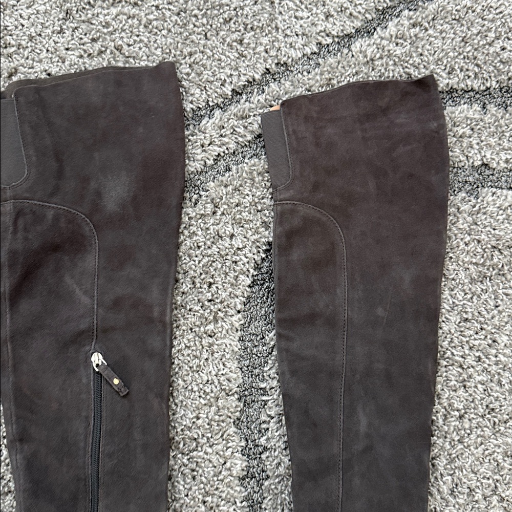 Kelsi Dagger Logan Grey Suede Leather Brooklyn Over The Knee Brown Heeled Boot 9 - Picture 3 of 10